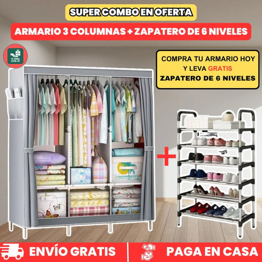 💎Armario Premium 3 Puestos 🎁GRATIS Zapatero de 6 Niveles