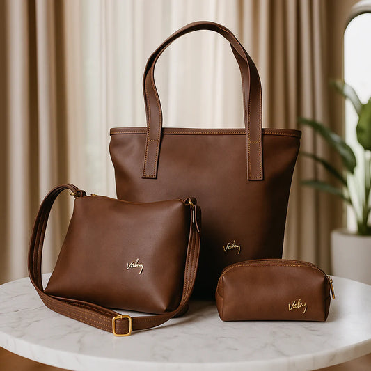 😍Bolso en Cuero Dacota + Carriel y Cosmetiquera GRATIS🎁