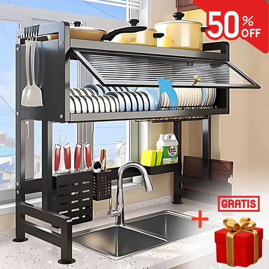Escurridor de Acero Inox 2 Pisos con Tapa + REGALO GRATIS 🎁