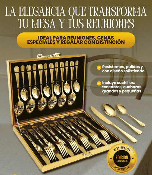 🏆Juego de Cubiertos de Acero Inoxidable 24 Piezas + 🎁 GRATIS Set de Cuchillos Profesionales